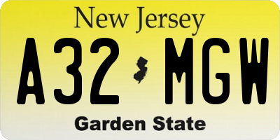 NJ license plate A32MGW