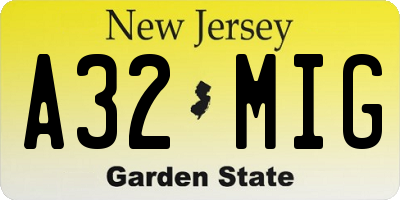 NJ license plate A32MIG