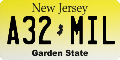 NJ license plate A32MIL