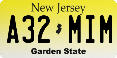 NJ license plate A32MIM