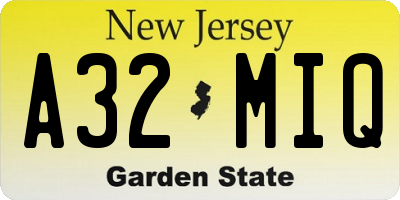 NJ license plate A32MIQ