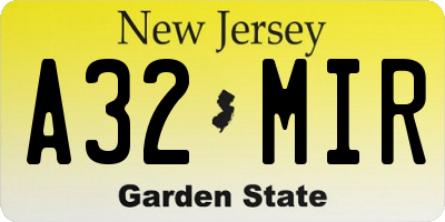 NJ license plate A32MIR