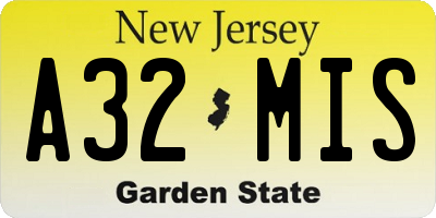 NJ license plate A32MIS