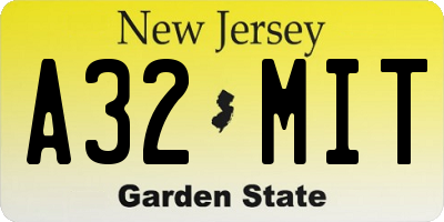 NJ license plate A32MIT