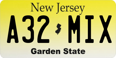 NJ license plate A32MIX