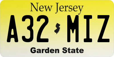 NJ license plate A32MIZ