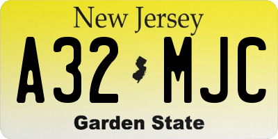 NJ license plate A32MJC