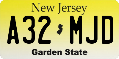 NJ license plate A32MJD
