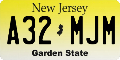 NJ license plate A32MJM