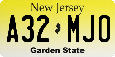 NJ license plate A32MJO