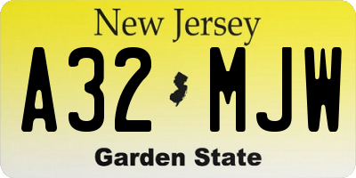NJ license plate A32MJW