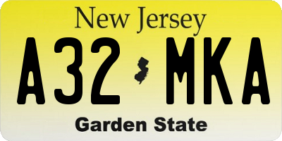 NJ license plate A32MKA