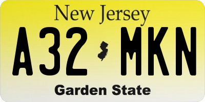 NJ license plate A32MKN