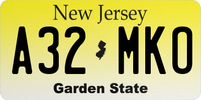 NJ license plate A32MKO