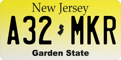 NJ license plate A32MKR