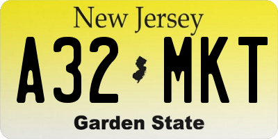 NJ license plate A32MKT