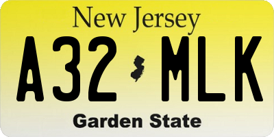 NJ license plate A32MLK