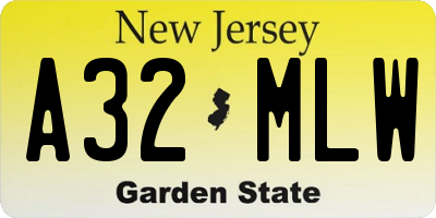 NJ license plate A32MLW