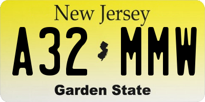 NJ license plate A32MMW
