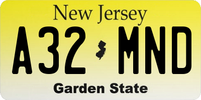 NJ license plate A32MND