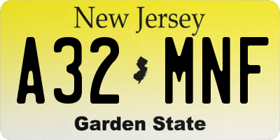 NJ license plate A32MNF