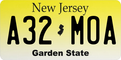 NJ license plate A32MOA