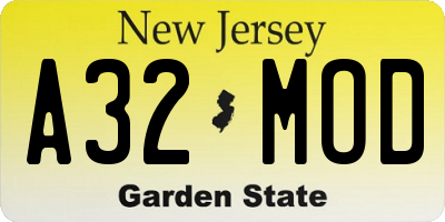 NJ license plate A32MOD