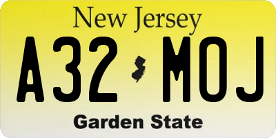 NJ license plate A32MOJ