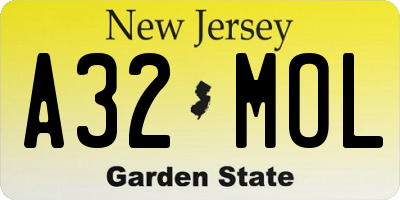 NJ license plate A32MOL