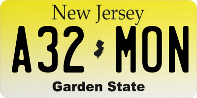 NJ license plate A32MON