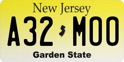 NJ license plate A32MOO