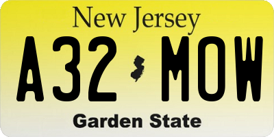 NJ license plate A32MOW