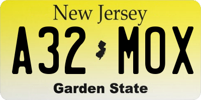 NJ license plate A32MOX
