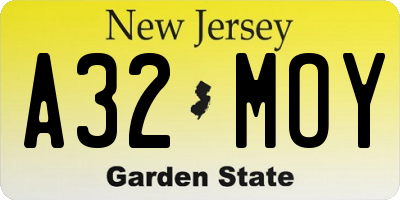 NJ license plate A32MOY