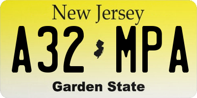 NJ license plate A32MPA