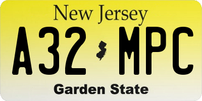 NJ license plate A32MPC