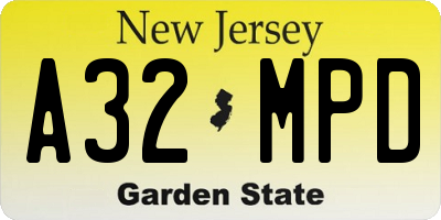 NJ license plate A32MPD