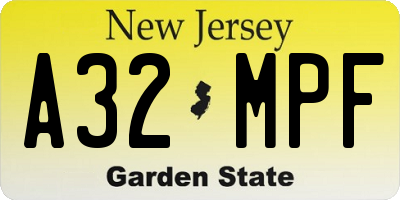 NJ license plate A32MPF