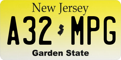 NJ license plate A32MPG