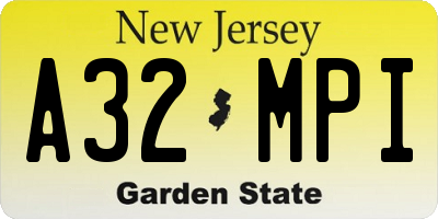 NJ license plate A32MPI