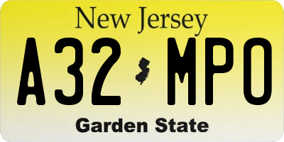 NJ license plate A32MPO