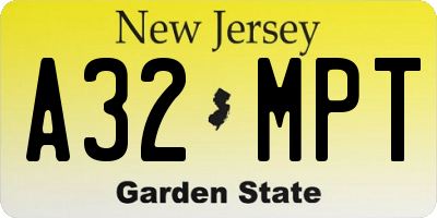 NJ license plate A32MPT