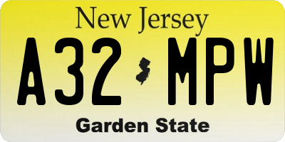 NJ license plate A32MPW