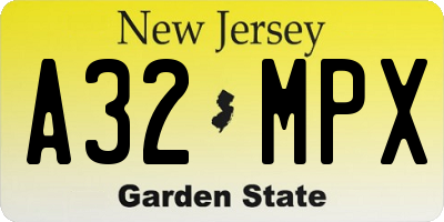 NJ license plate A32MPX