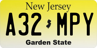 NJ license plate A32MPY
