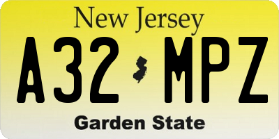 NJ license plate A32MPZ
