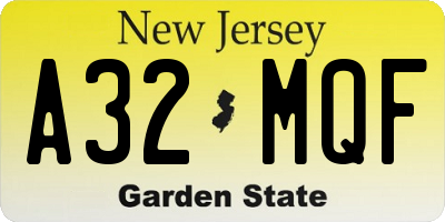 NJ license plate A32MQF
