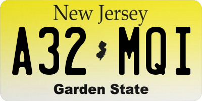 NJ license plate A32MQI