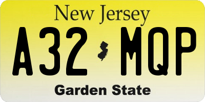 NJ license plate A32MQP