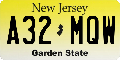 NJ license plate A32MQW